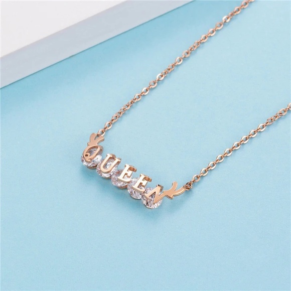 Water Resistant Rose Gold Queen of Diamond CZ Necklace, Pendant Necklace - Picture 4 of 7